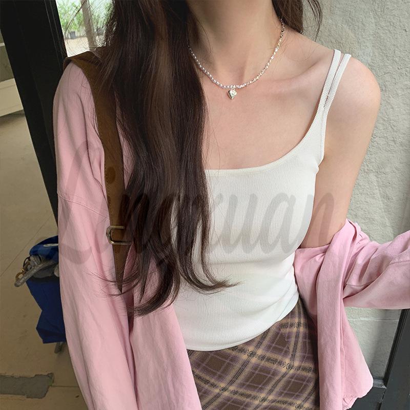 2026 Summer Korean-Style Knit Camisole: Real Shot Hong Kong Design for Women Small грязно-белый