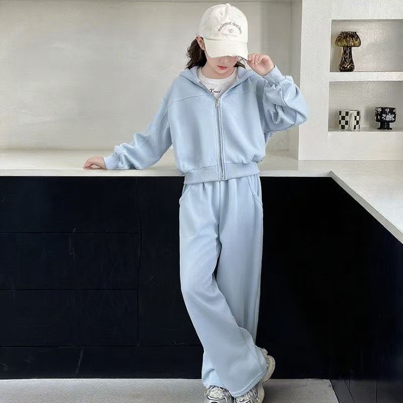 

Комплект весенней одежды для девочек-подростков, однотонный худи-пуловер + брюки, осенний низ, 2 предмета, детские спортивные костюмы 170 синий