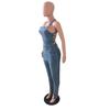 European American Casual Slim Backless Bandage Denim Jumpsuit