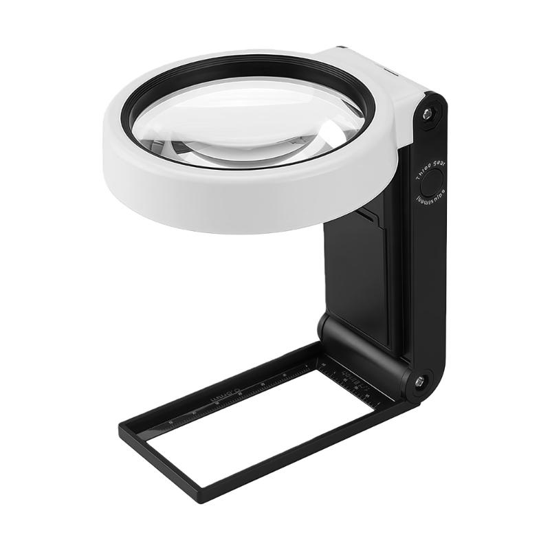 Double Lens Handheld Magnifying Glass With 6 LED Lights And 2 Lamps For Detailed Inspection Magnifing Glass