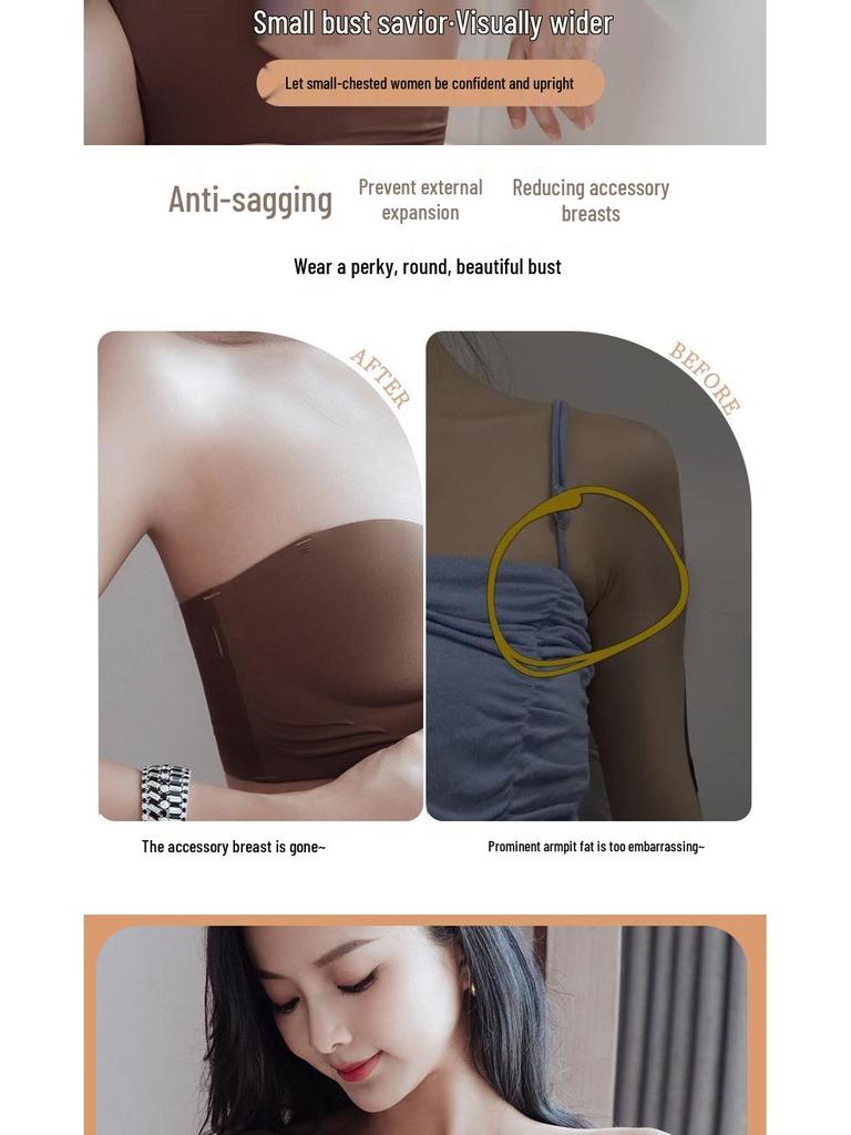Strapless Gathered Push-Up Bra with Non-Slip Invisible Support