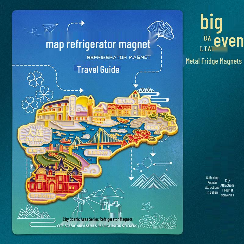 Dalian City Map Metal Refrigerator Magnets: Creative Cultural Souvenirs Dalian