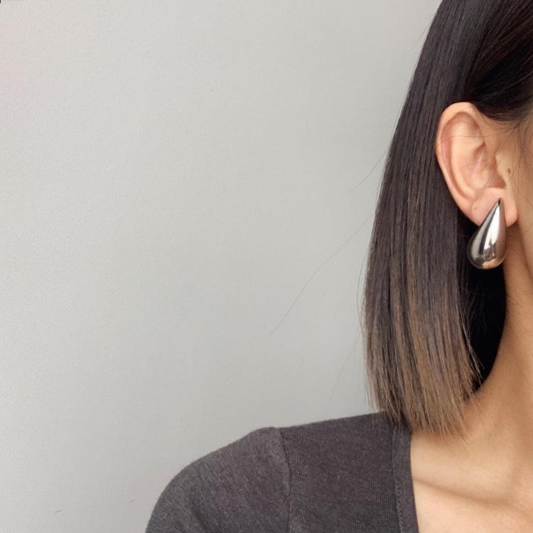 925 Sterling Silver European Water Drop 3D Hole Earrings - French Cold Style, Small Batch Design