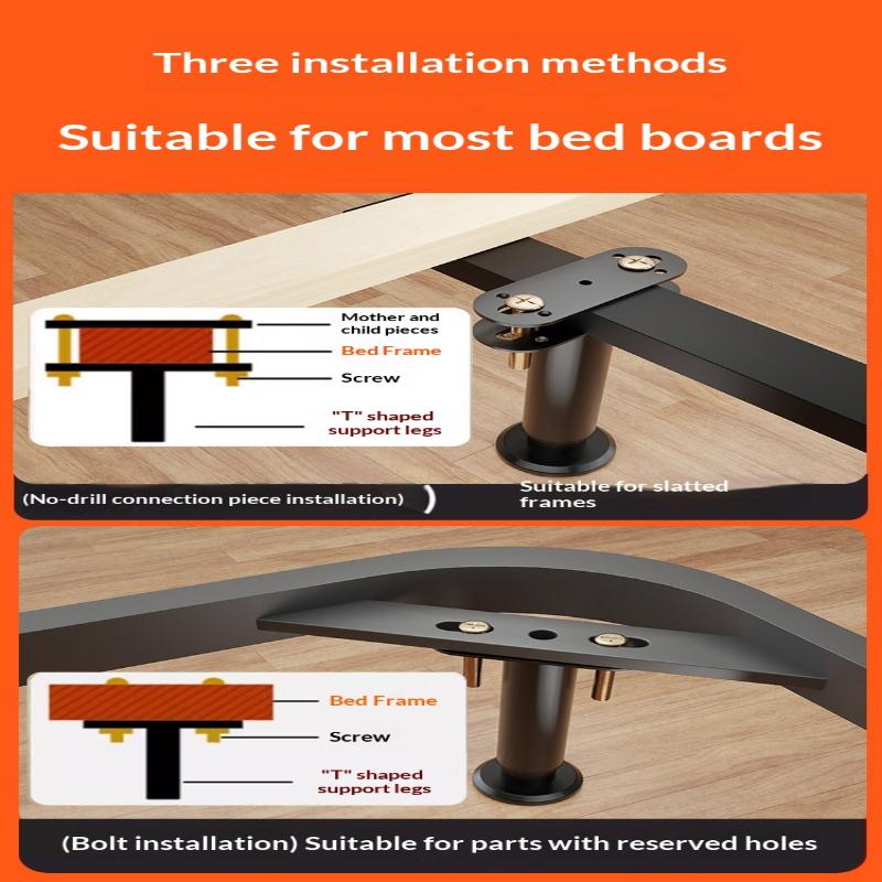 Adjustable Bed Frame Support Legs Metal Black Bed Slats Support Legs Heavy Duty Load-Bearing Bed Legs Replacement