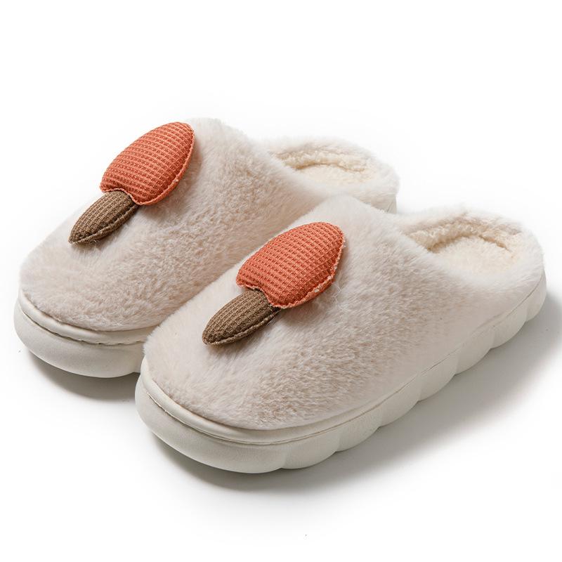 Mushroom Plush Cotton Slippers: Cozy Winter Indoor Shoes for Couples, Women, and Men with Velvet Heel Cover