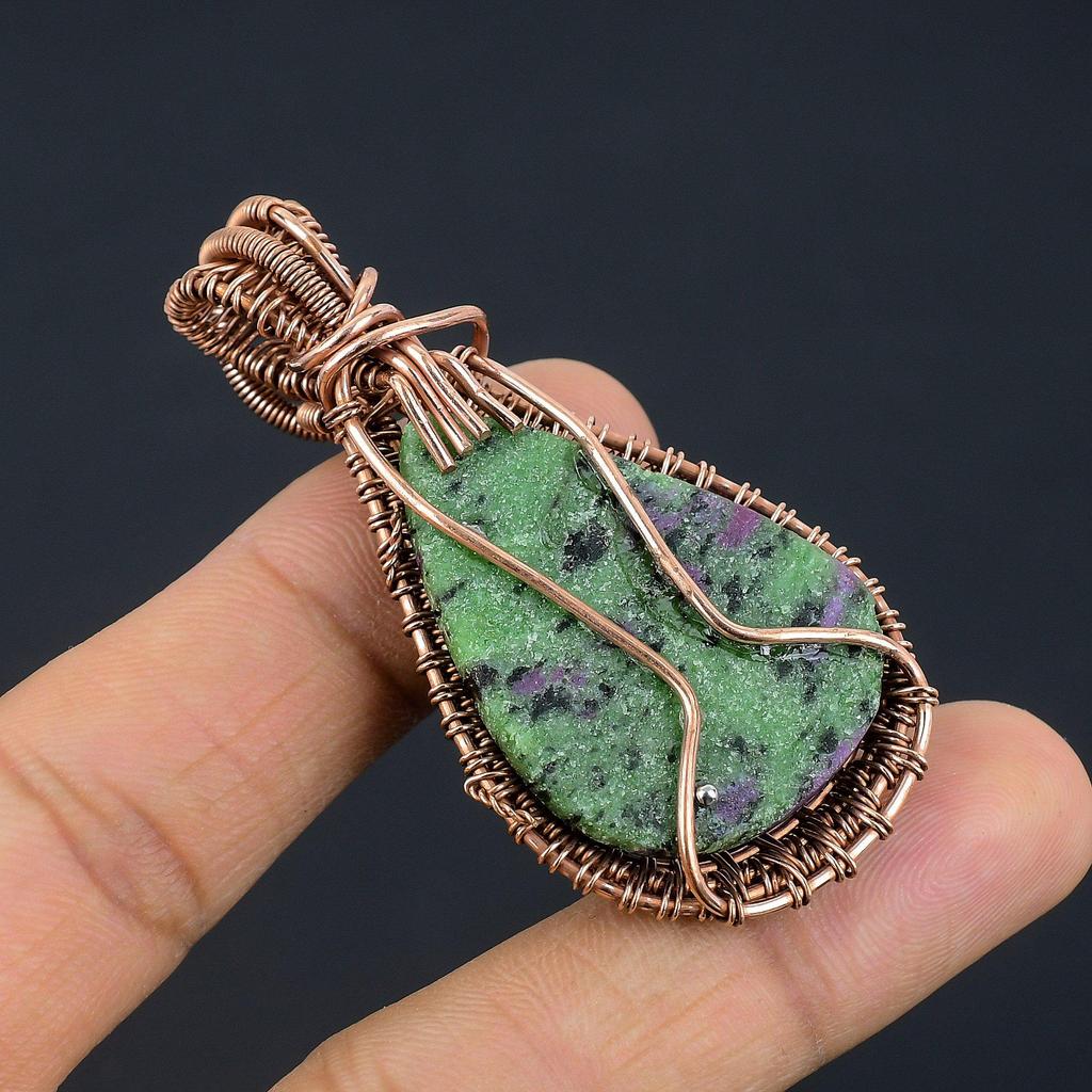 Ruby Zoisite Pendant Gemstone Jewelry,  999 Copper Wire Wrapped Handmade Pendant, Latest Design Jewelry