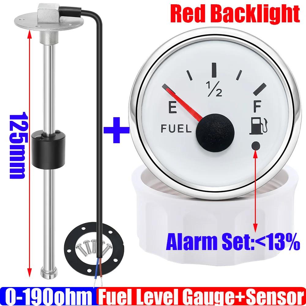 0-190 Ohm Fuel Level Sensor+52mm Fuel Level Gauge with Warning Light Red LED Oil Tank Meter Indicator for Car Boat Marine custom