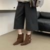 Retro belt buckle fashion boots women's autumn soft-soled inner heightening trouser tube boots sleeve slim small square head short boots