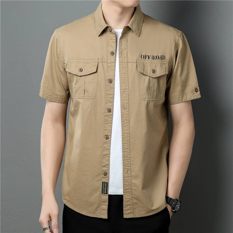 

Летняя рабочая рубашка Мужская хлопковая свободная рубашка с несколькими карманами и короткими рукавами XXXL