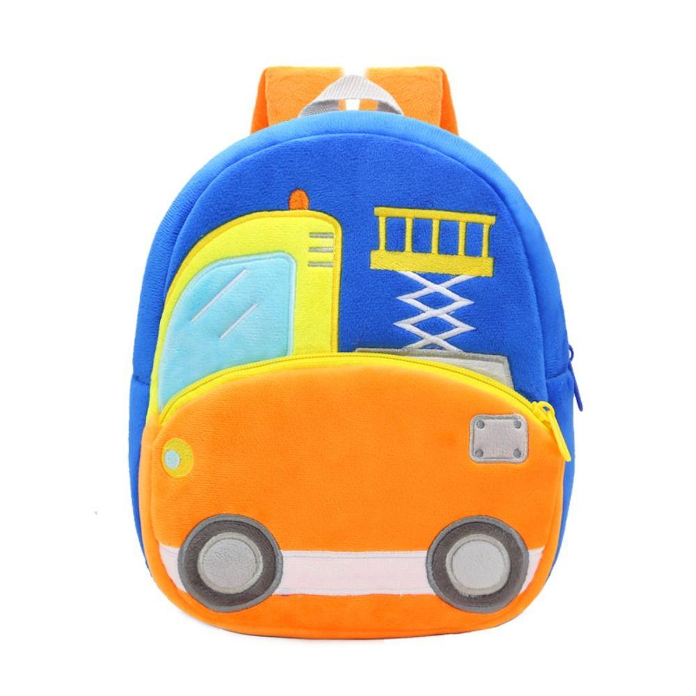 Plush Cartoon Excavator Backpack 2-4 Years Old Kids Small School Bag Kids Engineering Backpack