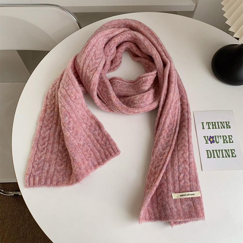 Pure Korean twist knitted scarf with solid color for women's autumn and winter new wool scarf to keep students warm