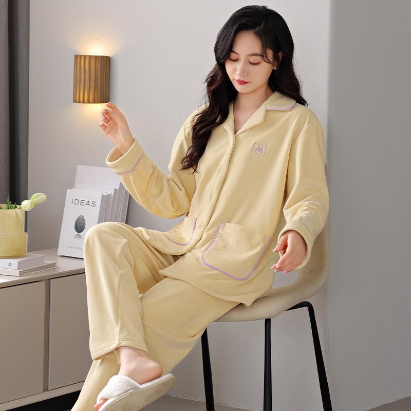 Pajamas Women'S Autumn And Winter Island Fleece Fleece Long-Sleeved Trousers Set Winter Coral Fleece Women'S Loungewear