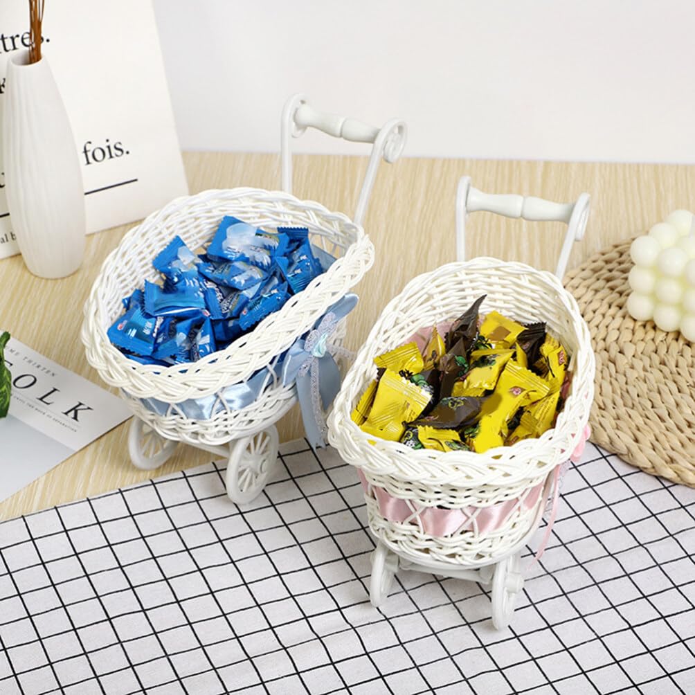 Party Woven Baskets Woven Flower Rattan Candy Basket Baby Stroller Basket Baby Shower Carriage Stroller Centerpiece Stroller Carriage Centerpiece