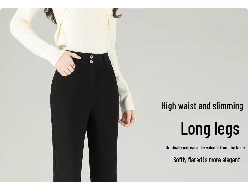 Women's Black Micro Flare Pants - 2025 Spring Collection, High Waist Elastic Slimming Fit, Drapey Suit Style