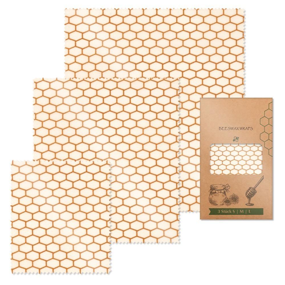 Set da 3 Pezzi Involucri Alimentari in Cera d'Api Riutilizzabili Cotone Biologico Eco-friendly Panno Cerato Sostituto della Pellicola di Plastica Domestica Lavabile Modello Limone