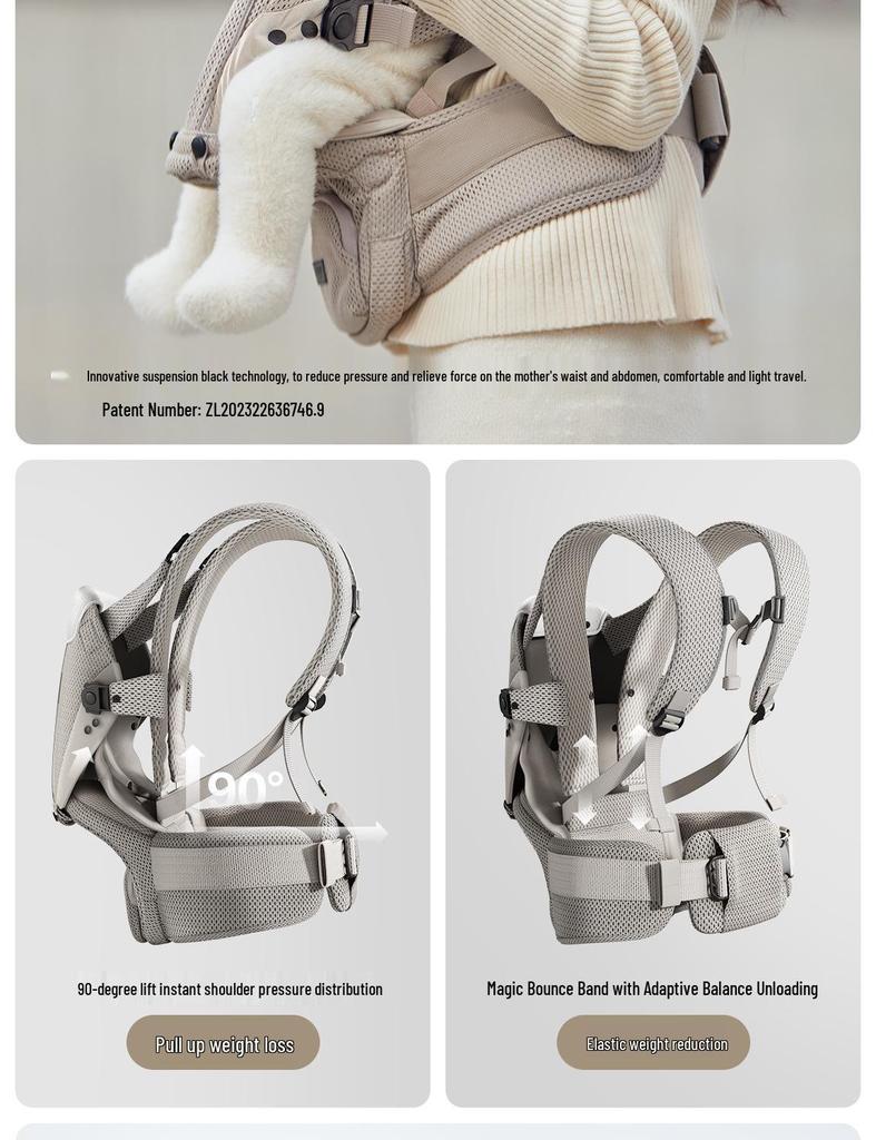 BeiYi Dual-Use Baby Carrier Waist Stool - Lightweight, All-Season, Front/Back Carry, Upgraded Model