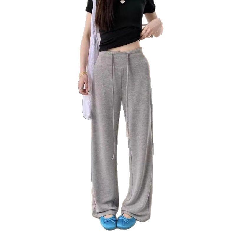 1116 Summer Drape Wide-leg Pants Women's Straight-leg Pants Spice Girls Low-rise Versatile Drawstring Floor-mopping Pants Casual Walking Pants Women