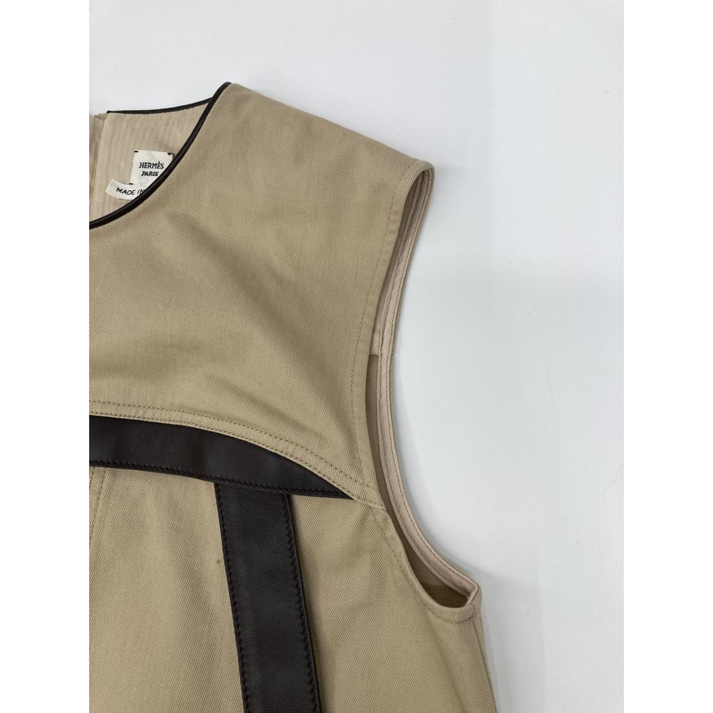HERMES [/Domestic Regular] Leather/Cotton Switch Sleeveless Top with Belt dress 36 beigeUsed