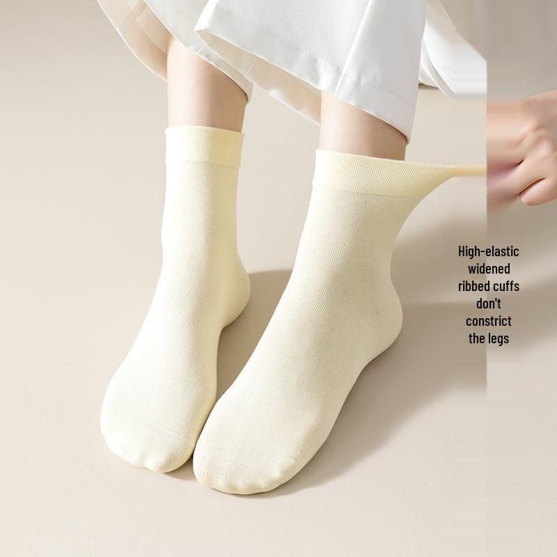 Women's Mid-Calf Pure Cotton Anti-Pilling Socks - Thin, Loose-Fit, Trendy for Spring/Summer/Postpartum