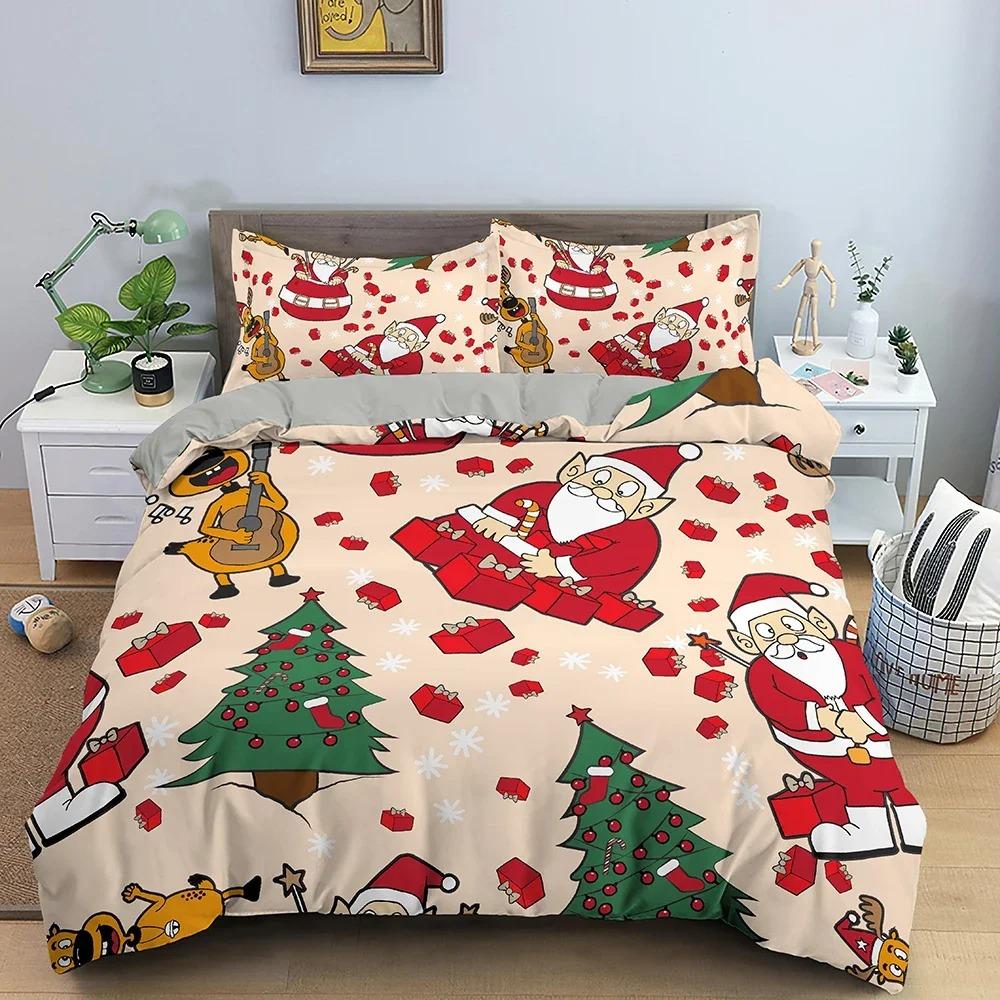 Merry Christmas Bedding Set King Queen Twin Size Duvet Cover Holiday Decorations For Bedroom