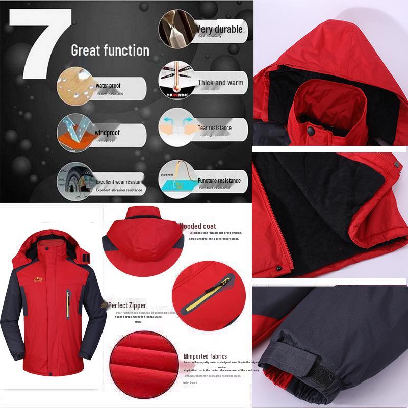 Men's Fleece-Lined Windproof Fishing Jacket - Warm, Thickened Winter Mountaineering Workwear with Custom Logo.