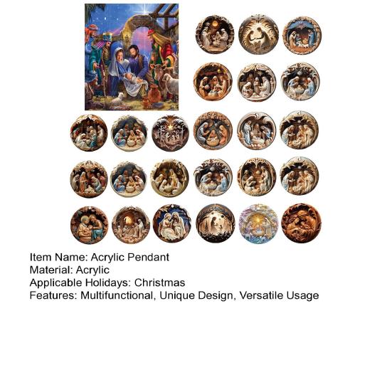 Weihnachts-Ankunftskalender Geburtsszene Acryl 2D Flacher Anhänger 24-Tage Countdown