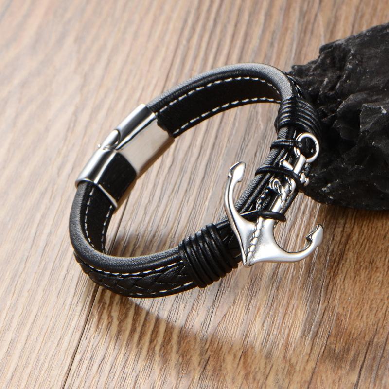 Anchor bracelet weaving, men's jewelry weaving, men's European and American leather rope jewelry