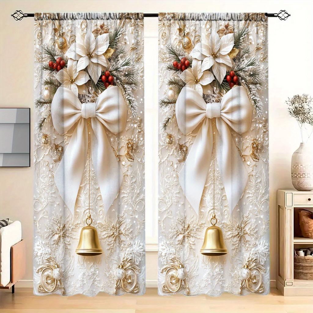 2-Panel Semi Blackout Curtains with Christmas Pendant Design - Soft, Light-Filtering & Thermal Insulated for Privacy In Bedroom