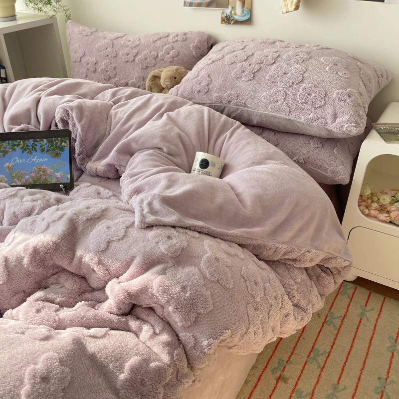 

Теплый комплект из четырех предметов из хлопкового флиса Yunduo Huashu, комплект из трех предметов из резного кораллового флиса 1.2m bed