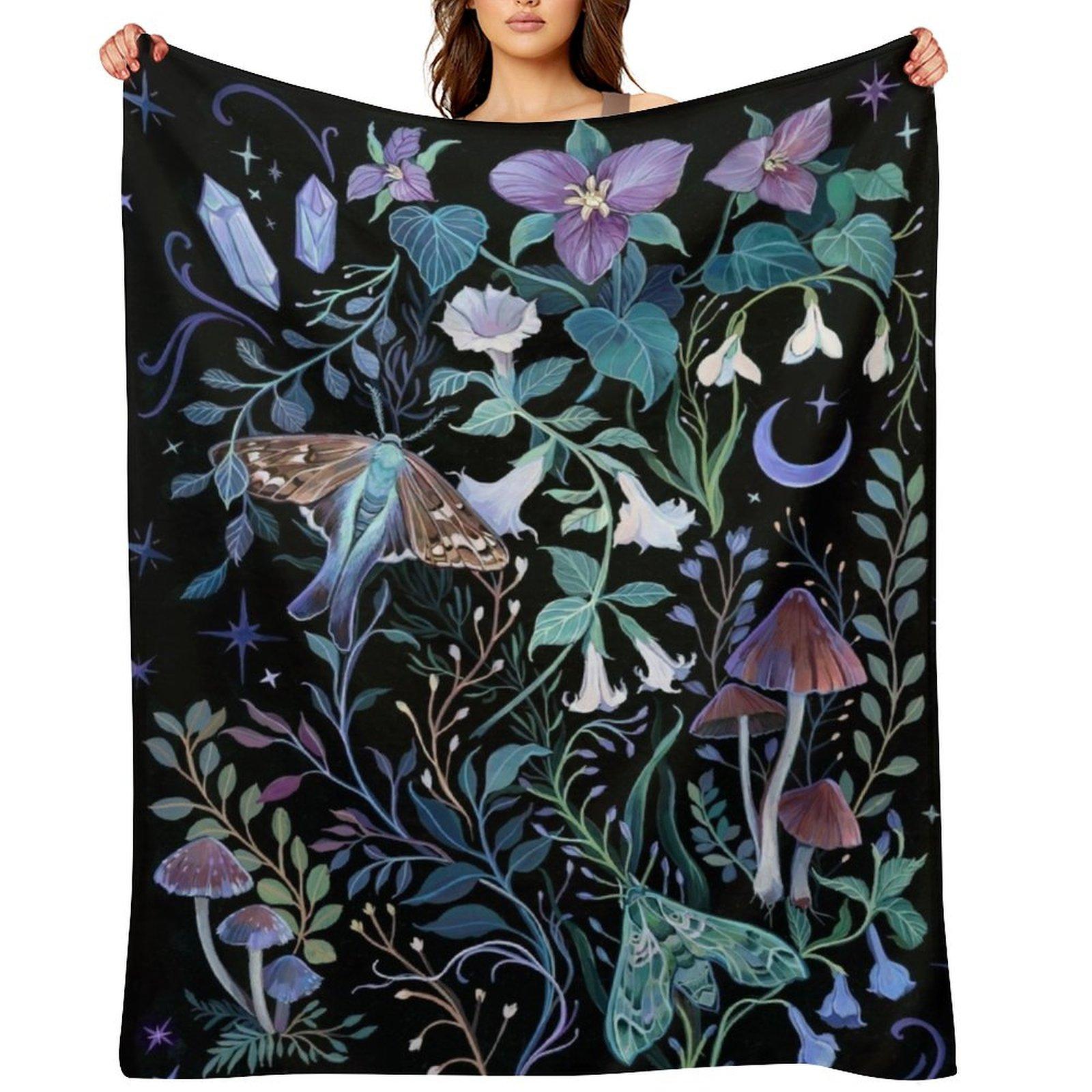 Night Garden Moth Throw Blanket Multi-Purpose Heavy decorative Hairys Blankets 30x40in