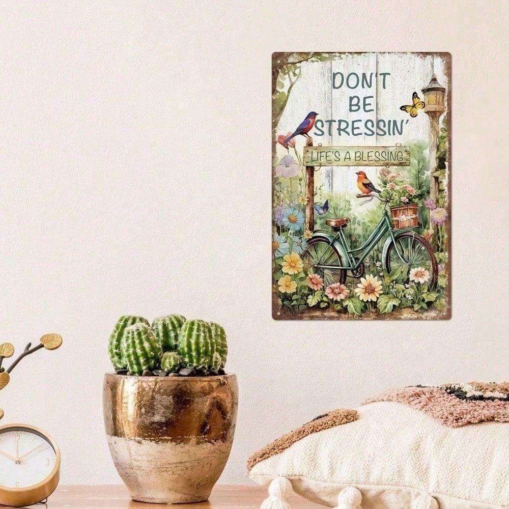 Vintage Metalowy Plakat Sztuka Ścienna Ptak Kwiat Inspirujący Cytat Rustykalny Wystrój Domku