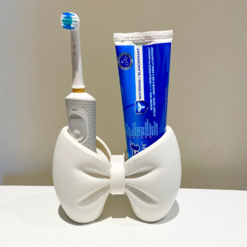 Creative Bow Pen And Toothbrush Holder | Plastic, Freestanding, Ideal For Bedroom And Bathroom Decor, Bathroom Accessories