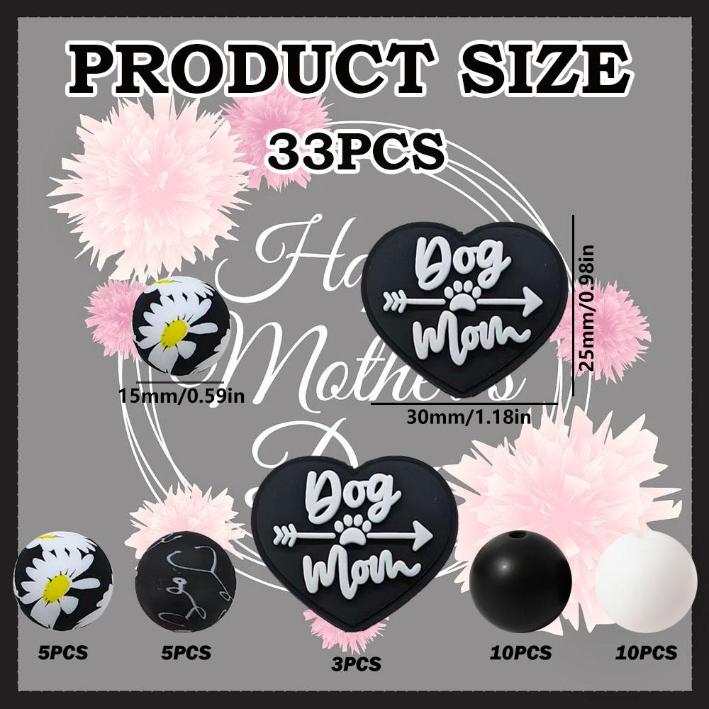 

33Pcs Black Heart Dog Elements Silicone Beads Set - Suitable for DIY Keychains, Bracelets, Decorative Pens, and Pendants - Perfect as a Gift