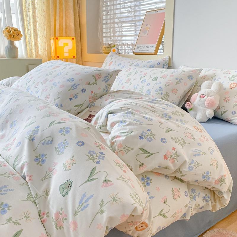 Small Fresh Washed Cotton Four-piece Set, Bedding Quilt Cover, Dormitory Single Bed Three-piece Set