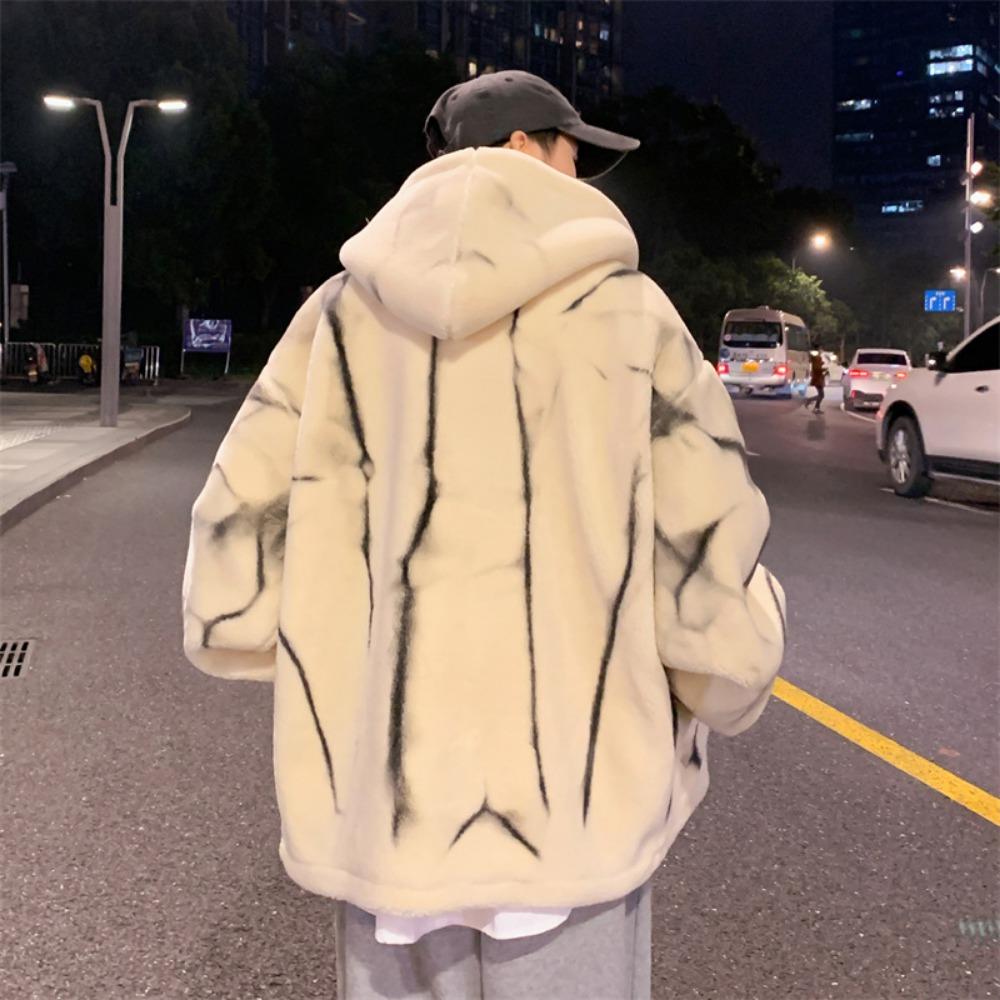 Lamb wool cotton-padded clothes men's Hong Kong style thickened warm cotton-padded clothes loose hooded versatile cotton-padded jackets
