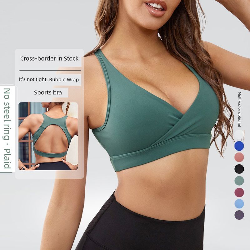 

Fashion New Outdoor Deep V Wireless Sports Bra Female Running Shockproof Workout Beauty Back Yoga Sports Underwear M Green