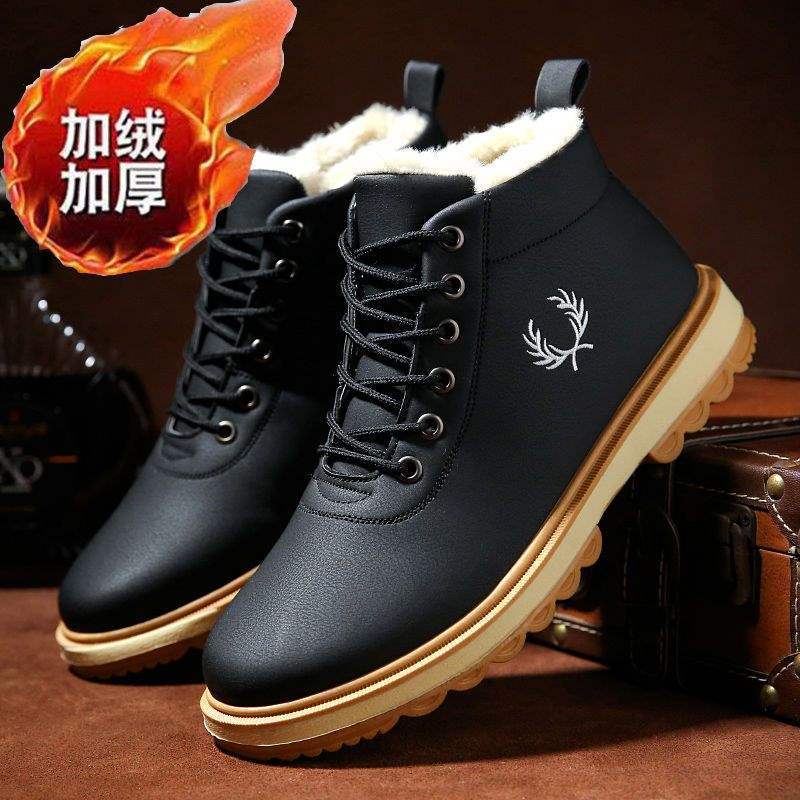 Snow Boots Men's Autumn High-top Thermal Cotton Shoes Youth Versatile Thermal Cotton Boots Men's Short Boots