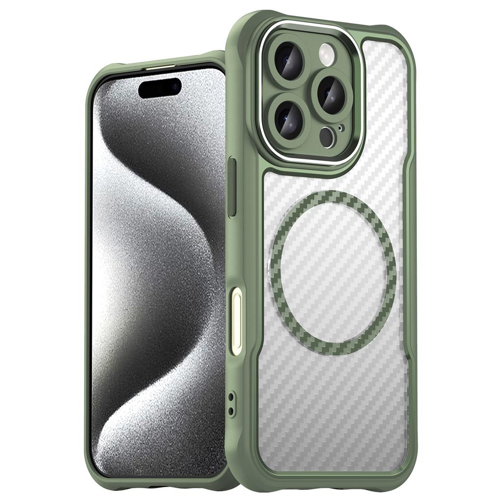For iPhone 16 Pro Max Magnetic Case Carbon Fiber Texture TPU+PC Phone Cover
