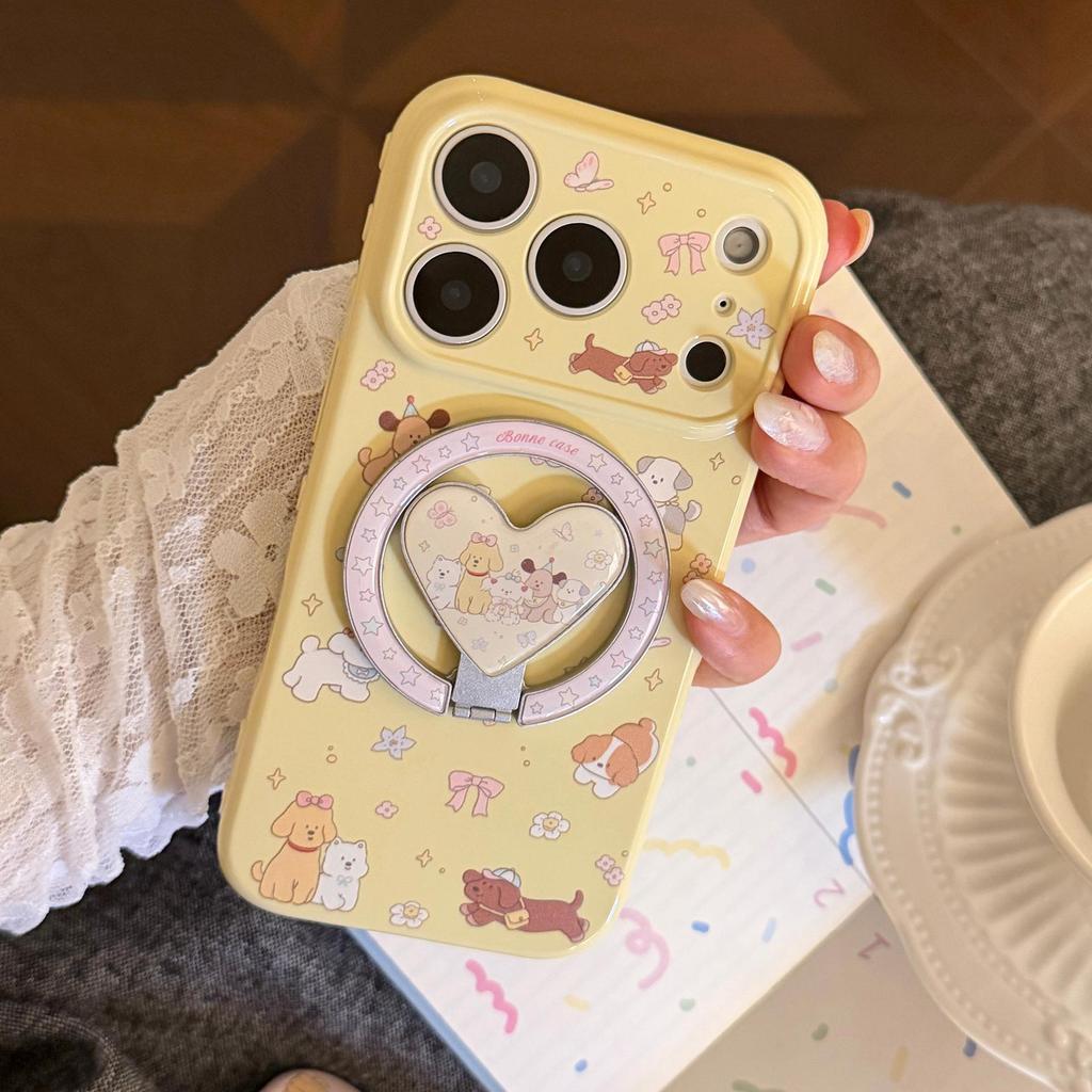 Full-Screen Dog Cartoon iPhone 17 Pro Max Magnetic Bracket Case, Soft Korean Style