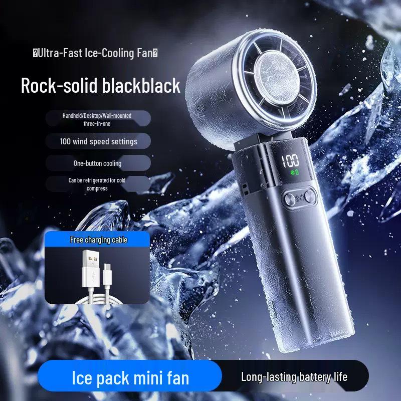 Turbo High-Speed Foldable Handheld Fan with Neck Strap and Ice Pack Ice Pack Handheld Fan