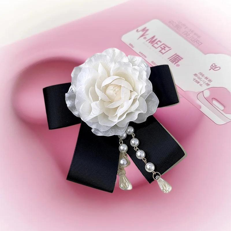 Vintage Black Camellia Bow Brooch Elegant Neck Tie Brooch Mourning Brooches Formal Wear Shirt Collar Pins Jewelry Decoration