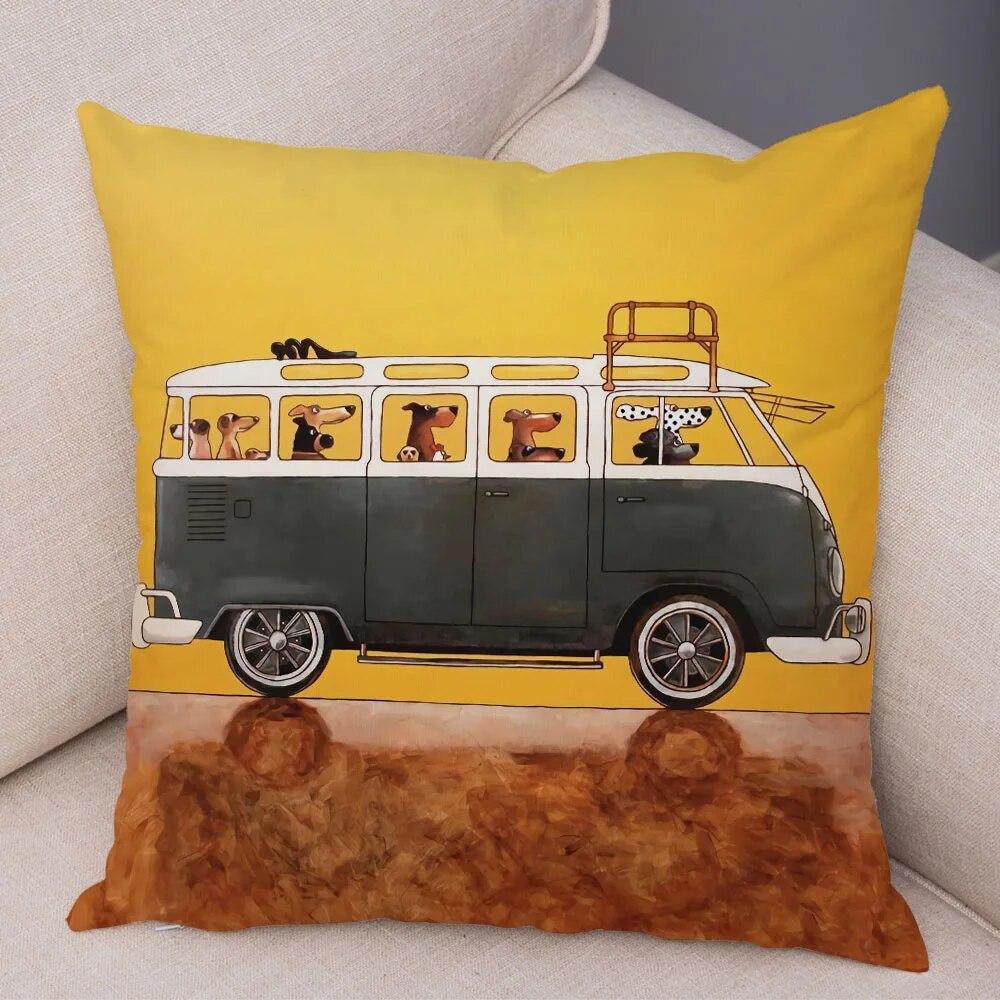 

Домашний декор, красочный мультяшный вождение автобуса, собака, наволочка, милый питомец, далматинец, наволочка, диван, домашнее украшение автомобиля 40x40cm