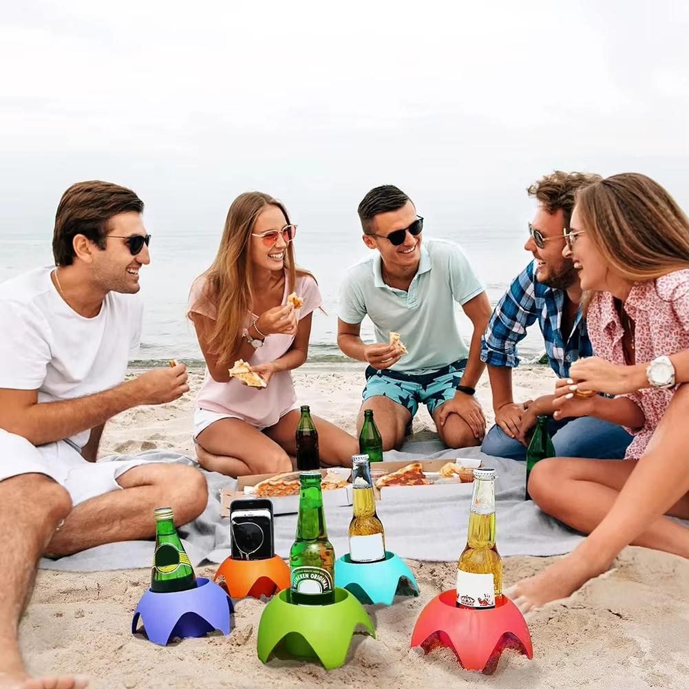 5-15Pcs Plastic Beach Cup Holders Multicolor Portable Beach Sand Coaster Outdoor Party Sand Drink Holders Beer Stand Accessories