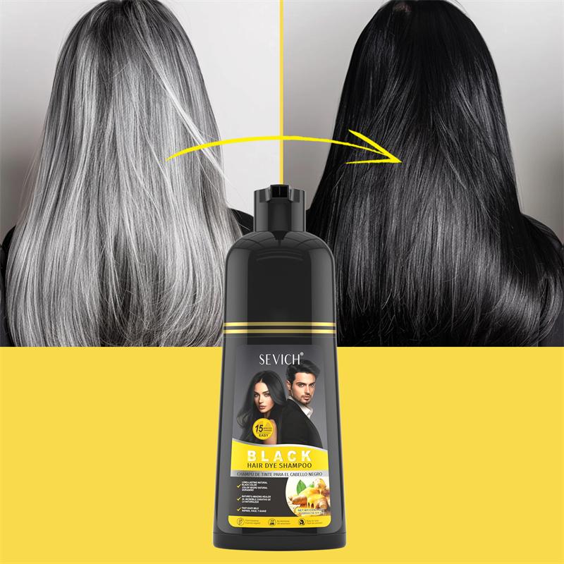 3 In 1 Herbal Healthy Hair Dyeing 500ml SEVICH Black Hair Dye Shampoo For Men Women Plant Instant Color Shampoo Ginger Black Hair Dye