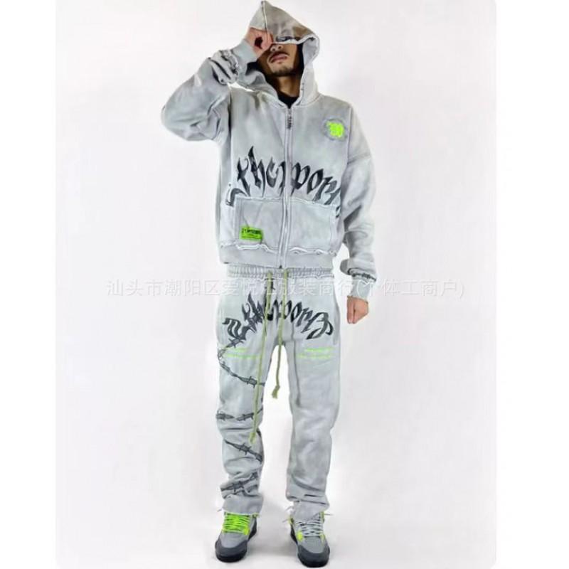 Unisex Hip Hop Hoodie Sweatpants Set Loose Fit Long Sleeve Casual Wear
