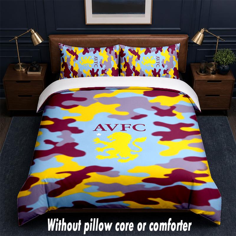 Aston Villa Football Design Bed Bedding Set 1 Duvet Cover + 2 Pillowcases Soft Breathable Household Bed Linens