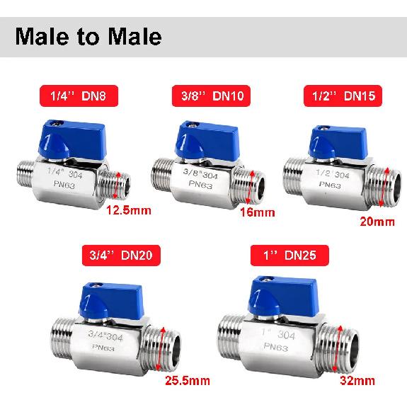 1/8" 1/4" 3/8" 1/2" 3/4" 1 Inch BSP Male/Female Mini Ball Valve 304 Stainless Steel Manual Tap Valves Homebrew