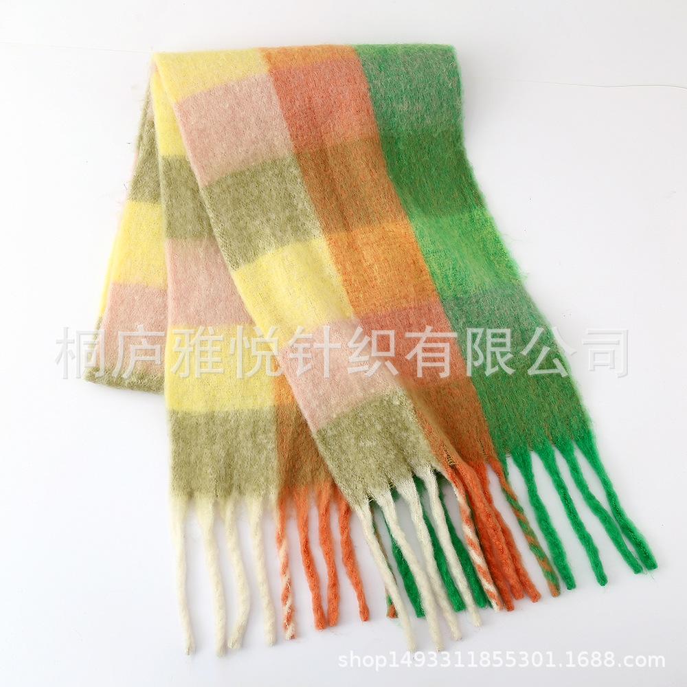 Premium color plaid scarf women's winter warm scarf mohair thickened scarf versatile shawl