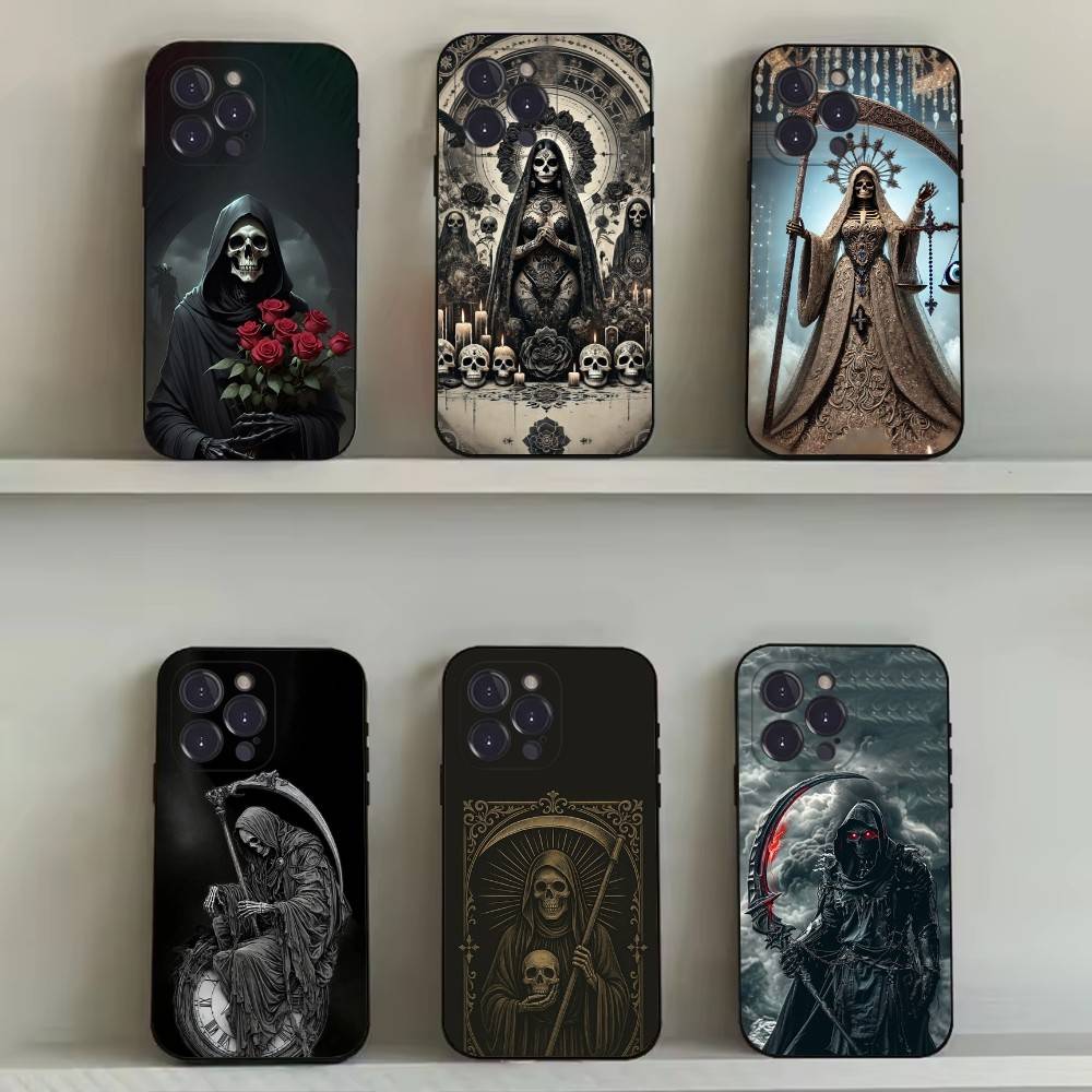 Santa Muerte Art Phone Case For iPhone 16,15,14,13,12,11,Pro,Max,Plus,X,XS,SE4,E,Mini,Soft Black Case