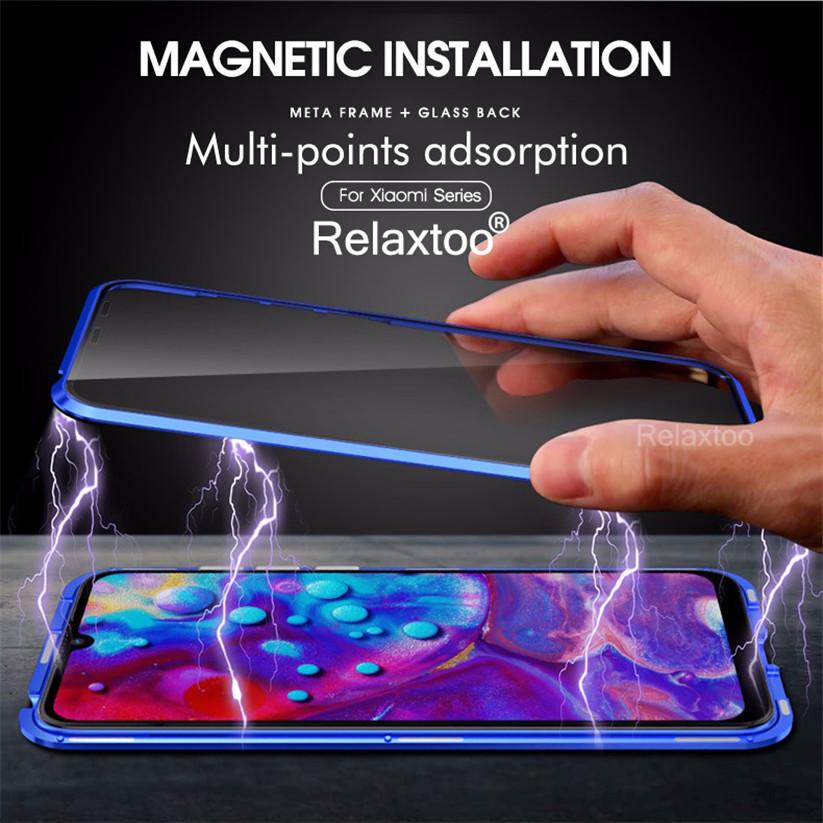 Custodia Magnetica Per Xiaomi Redmi 6A | Cover Con Bumper In Metallo E Retro In Vetro Temperato Trasparente | Supporta Ricarica Wireless